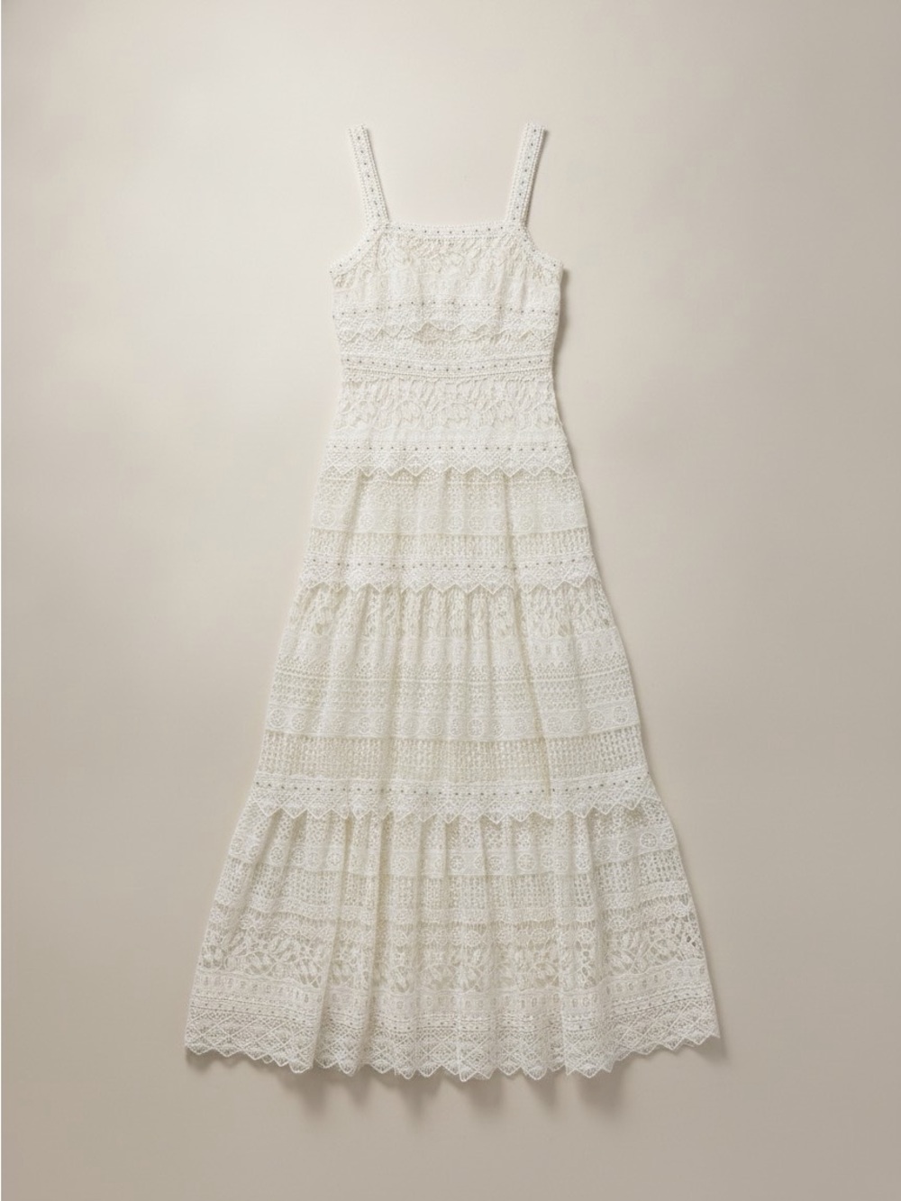 Maje White Crochet Lace Tiered Maxi Dress